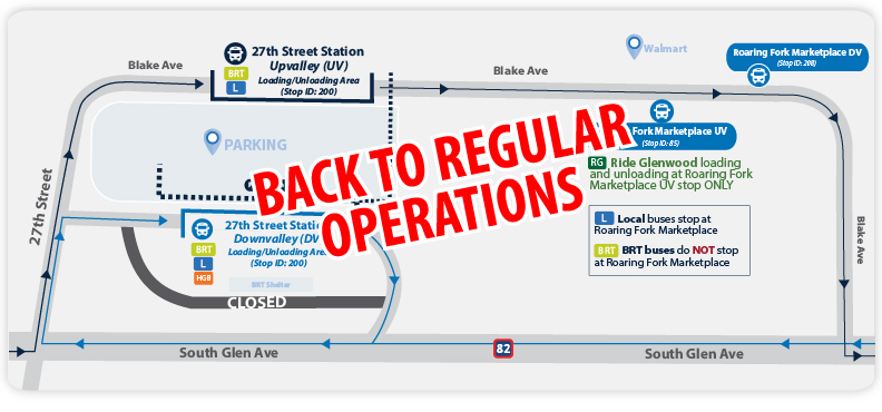 Map of detour route at 27th Street Station with "Back to regular operations" laid over the top.
